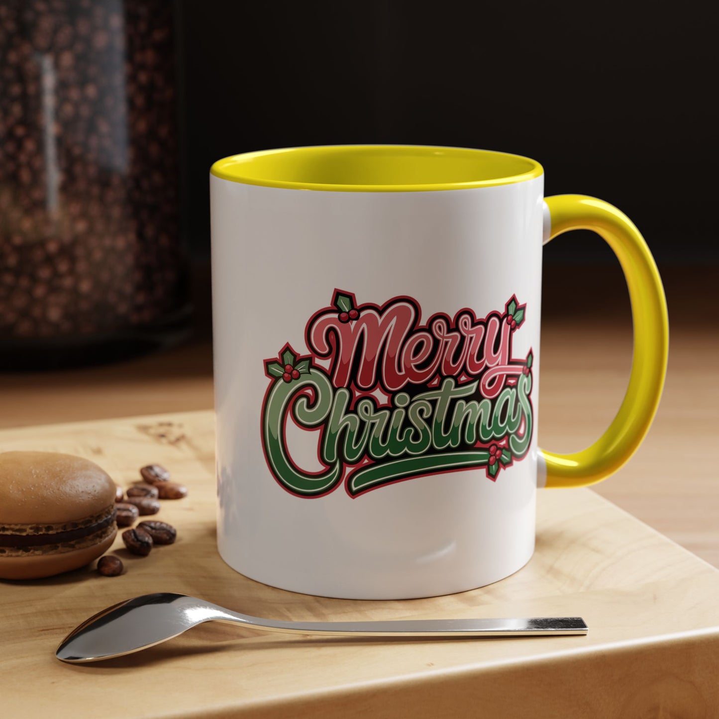 Christmas Mug - Merry Christmas Red & Green Text Mistletoe