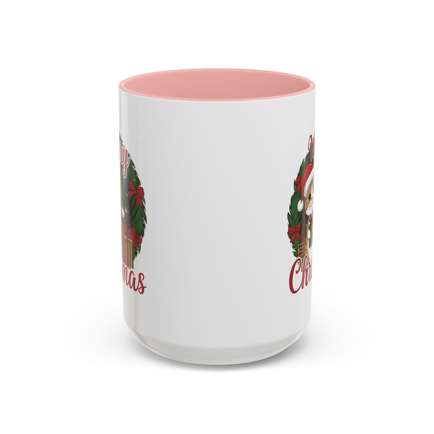 Christmas Mug - Merry Christmas Red Text Cat Presents Wreath