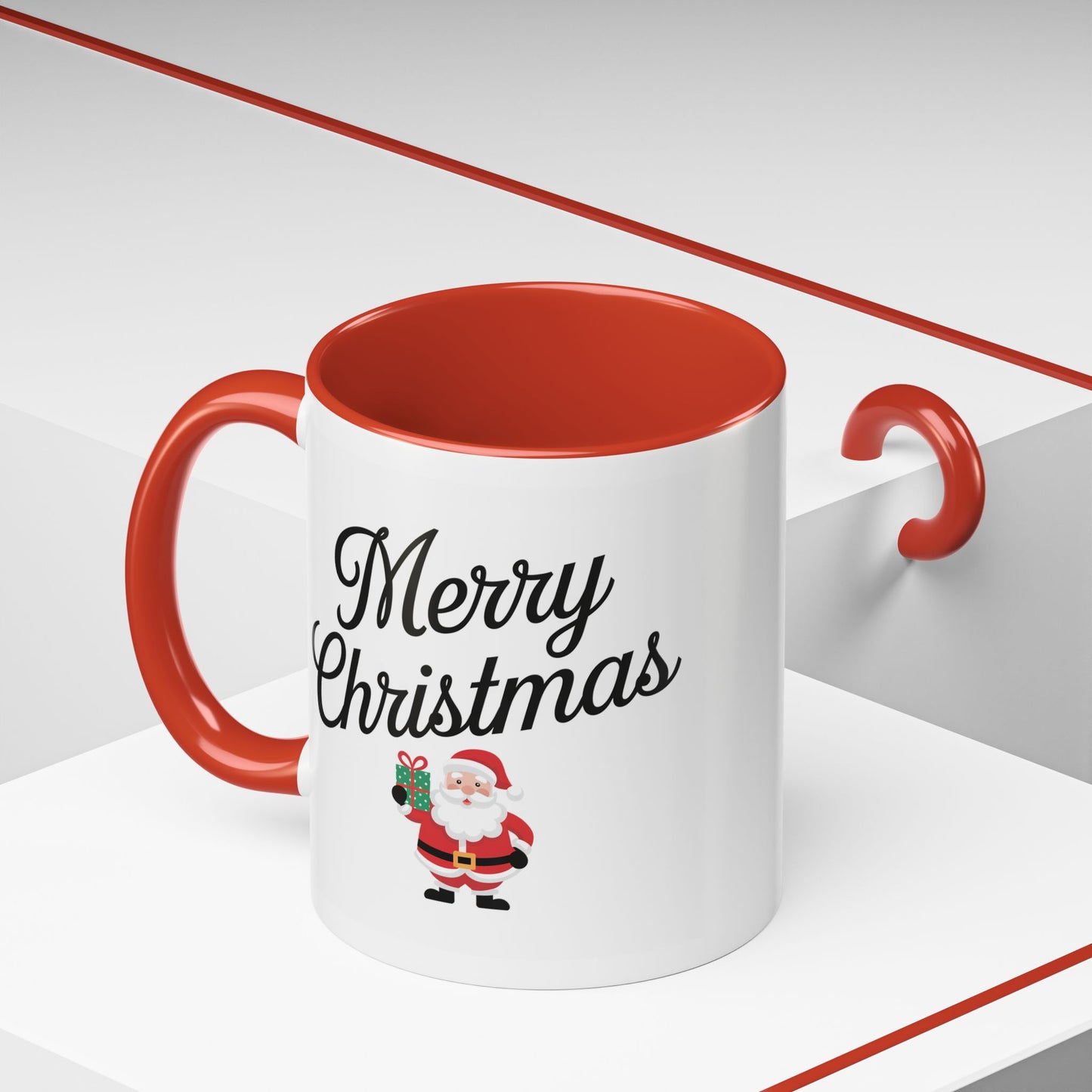 Christmas Mug - Merry Christmas Black Text Santa Present