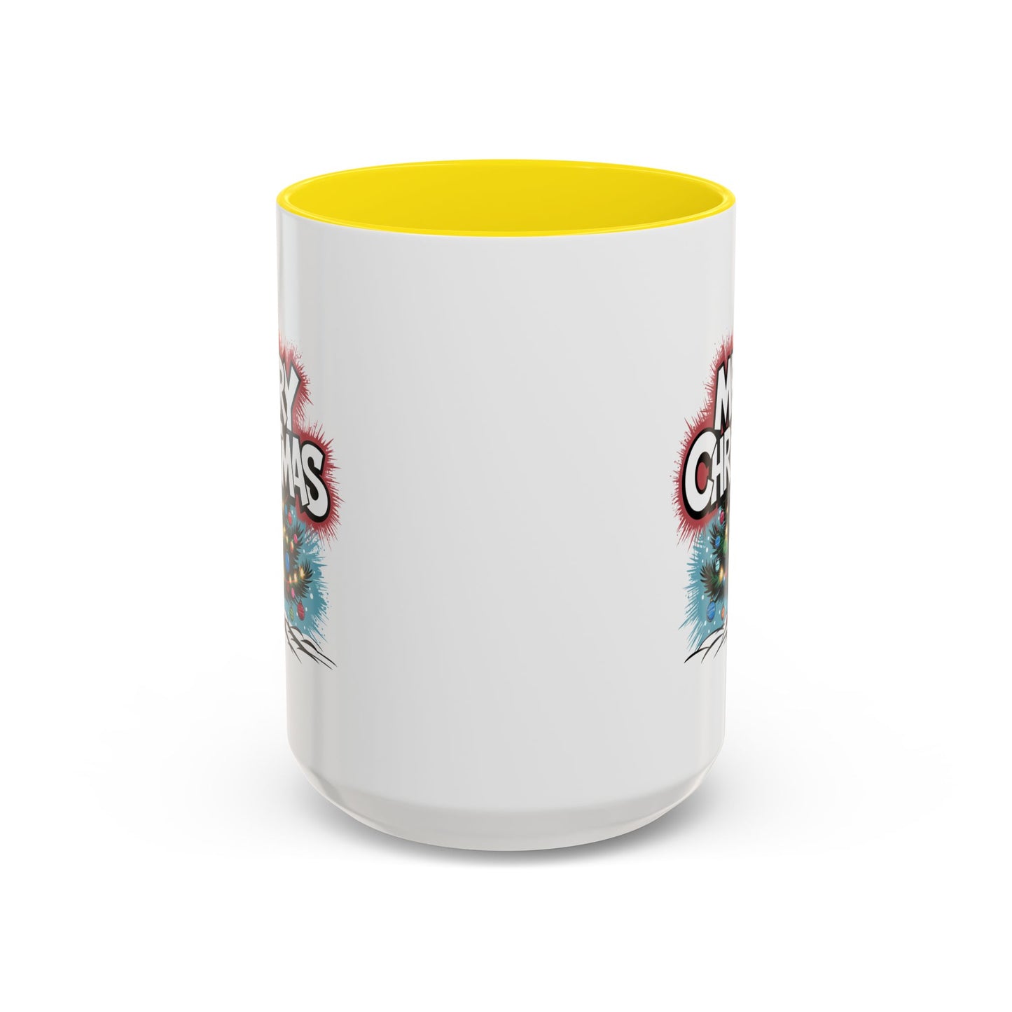 Christmas Mug - Merry Christmas White & Red Text Tree Lights