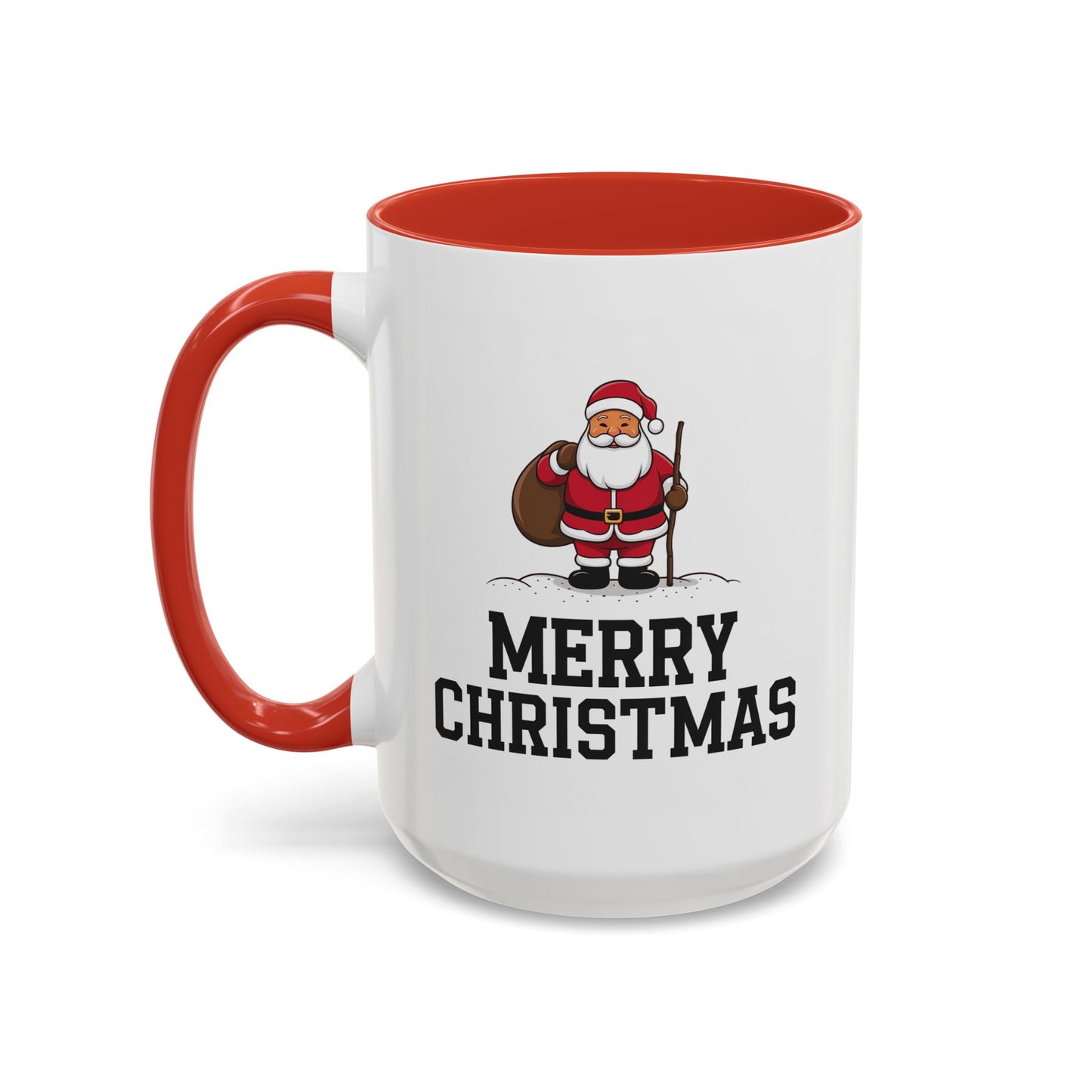 Christmas Mug - Merry Christmas Black Text Santa Walking