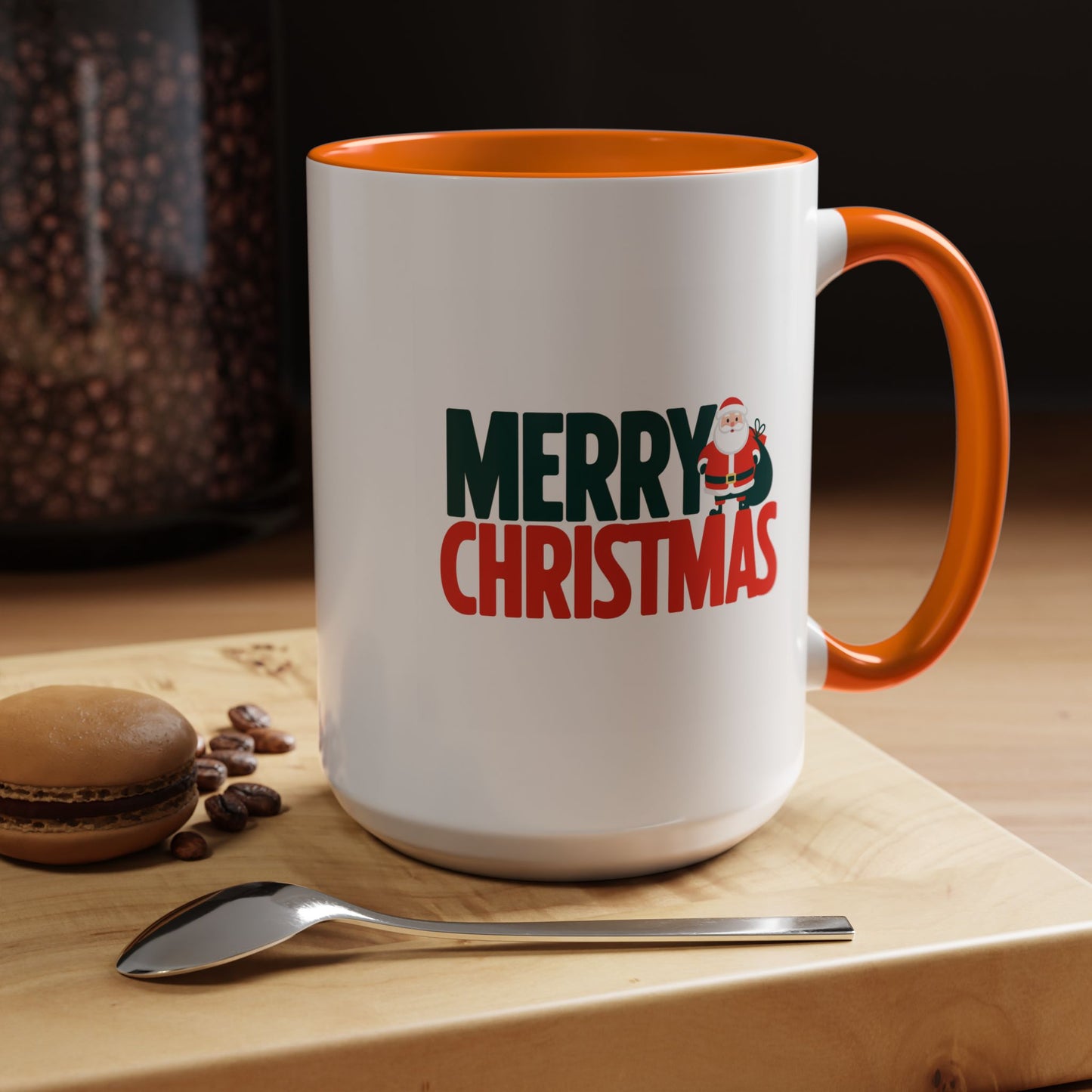 Christmas Mug - Merry Christmas Green & Red Text Santa Bag
