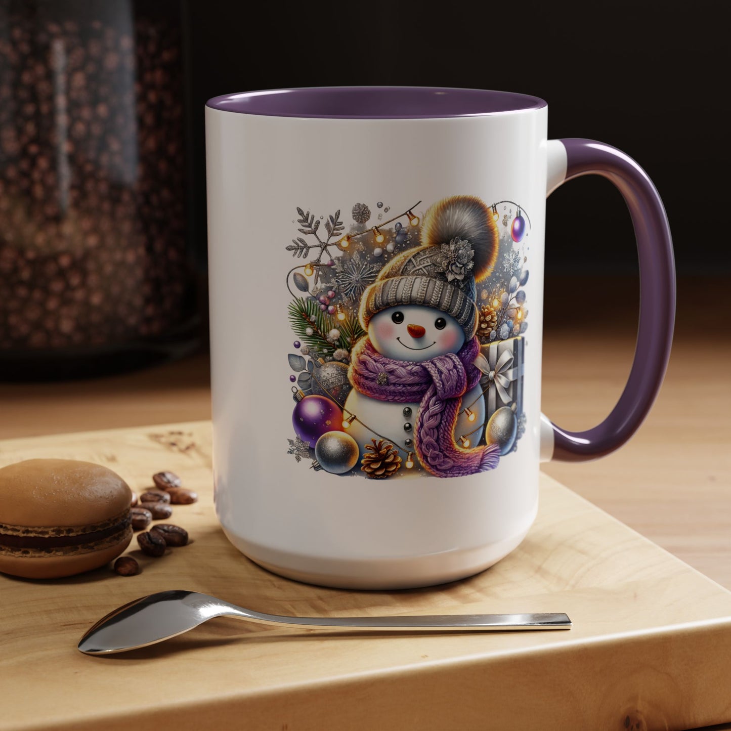 Christmas Mug - Purple and Silver Snowman