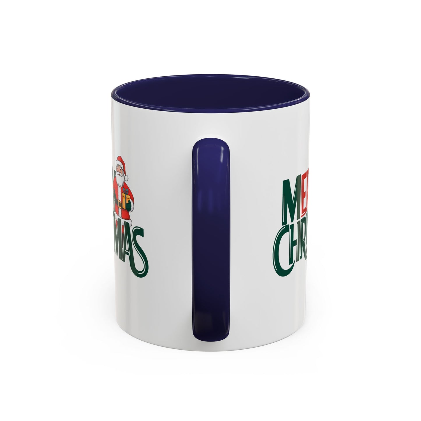 Christmas Mug - Merry Christmas Green & Red Text Santa Present