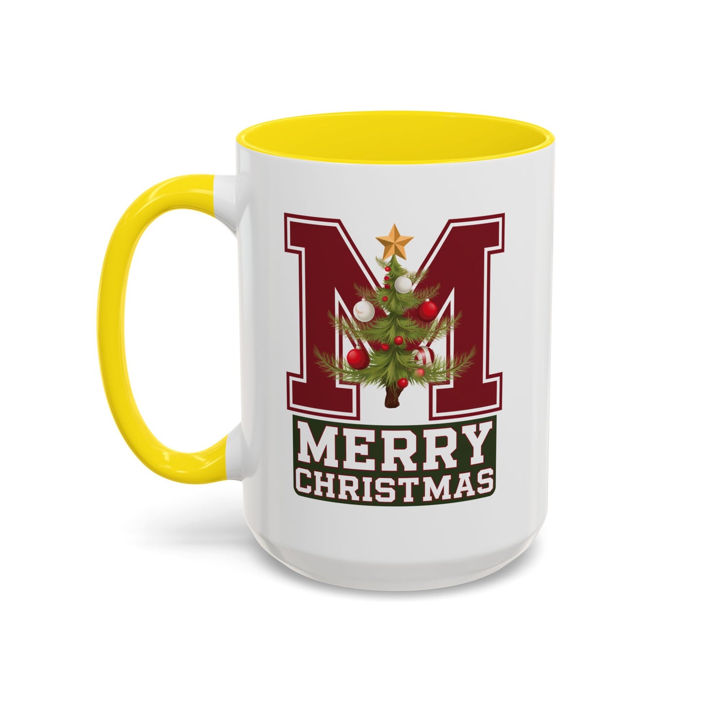 Christmas Mug - Merry Christmas White Green & Red College Text