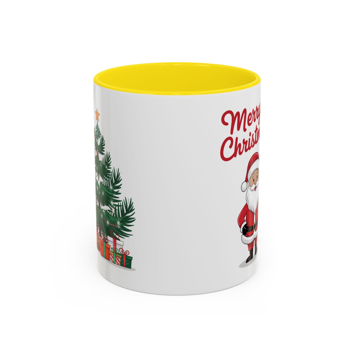 Christmas Mug - Merry Christmas Red Text Santa Tree Presents