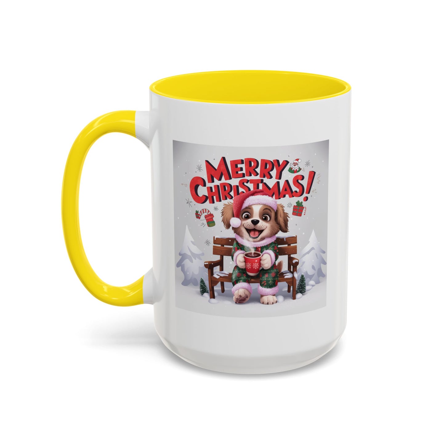 Christmas Mug - Merry Christmas Red Text Puppy Green & Red Top