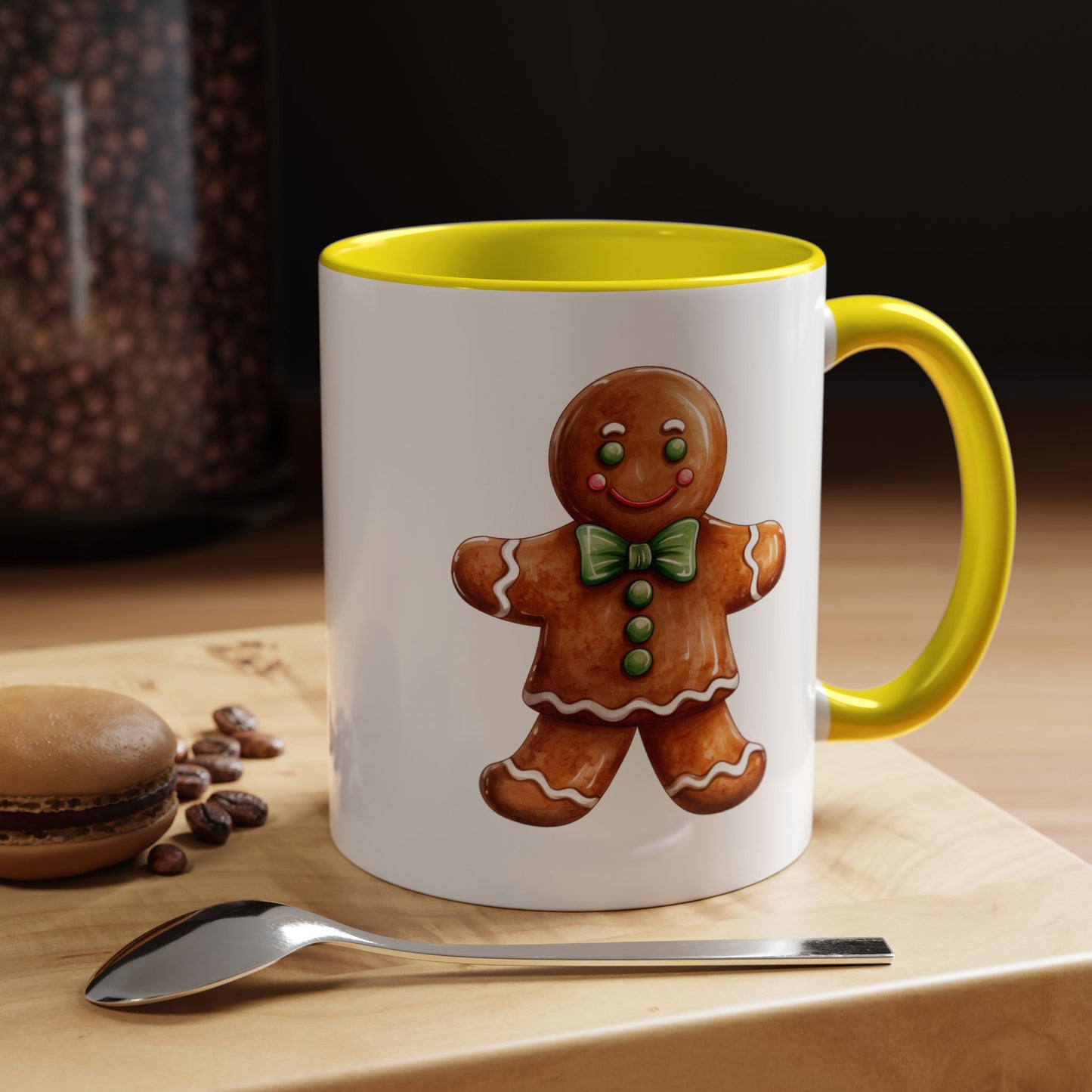 Christmas Mug - Gingerbread Man Green Bow
