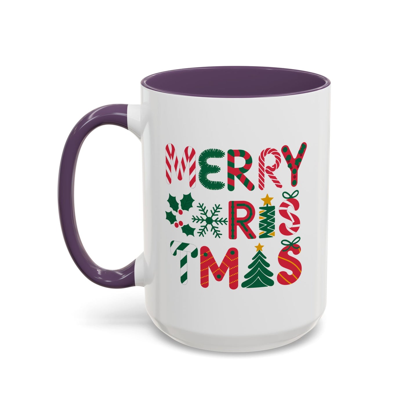 Christmas Mug - Merry Christmas Red Green & Gold Decorative Text