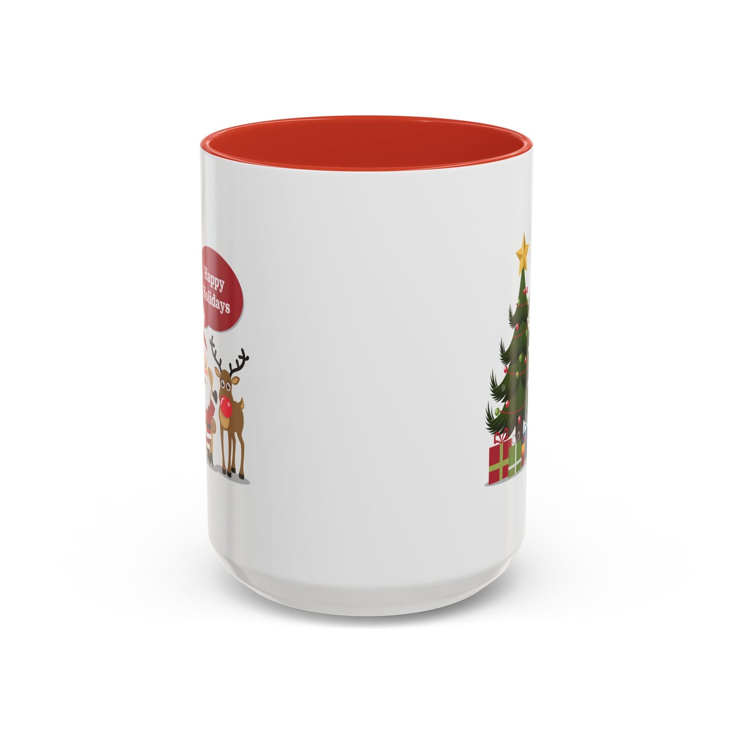 Christmas Mug - Happy Holidays Callout Santa Tree Presents Reindeer