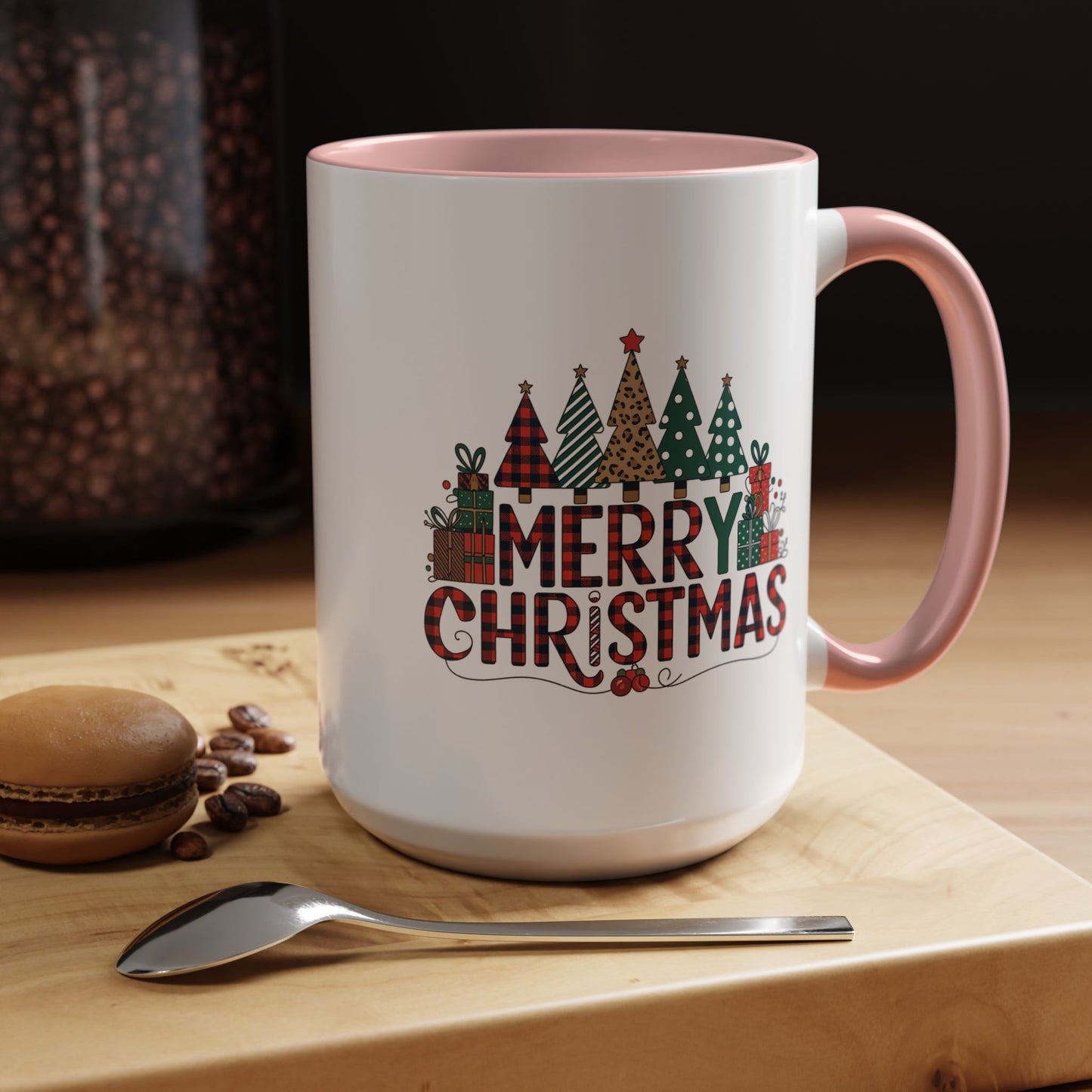 Christmas Mug - Merry Christmas Tartan Text Trees Presents
