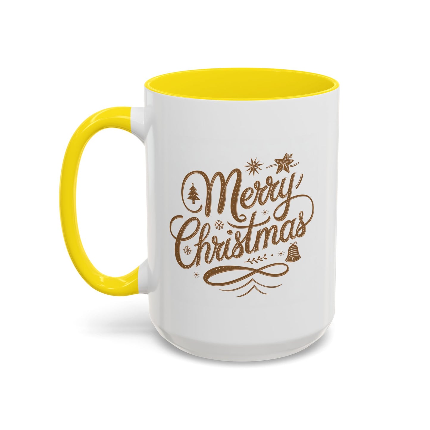 Christmas Mug - Merry Christmas Gold Text Tree Star Ornaments