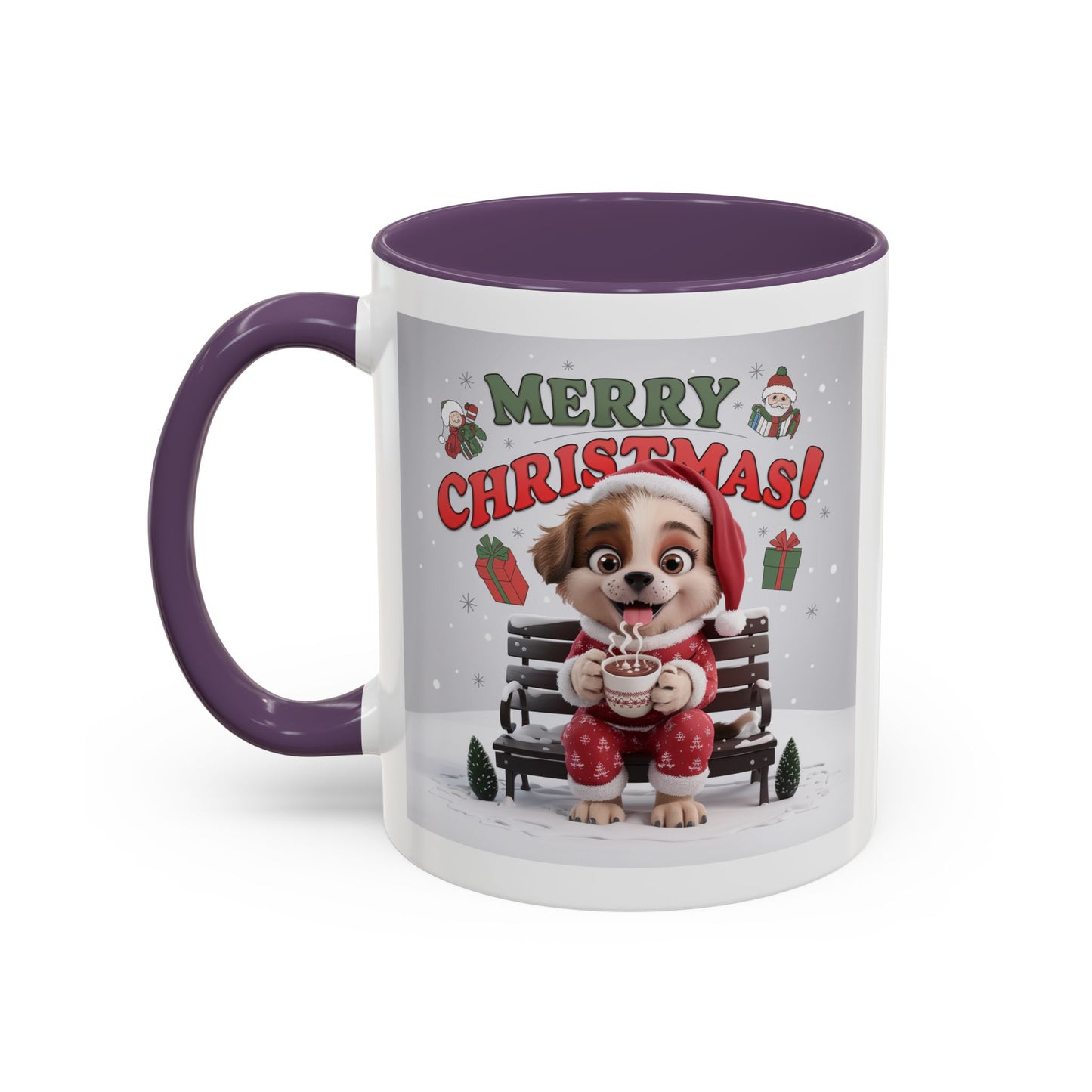 Christmas Mug - Merry Christmas Red Text Puppy Red Top
