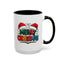Christmas Mug - Merry Christmas Green Red Yellow and Blue Text Red Hats