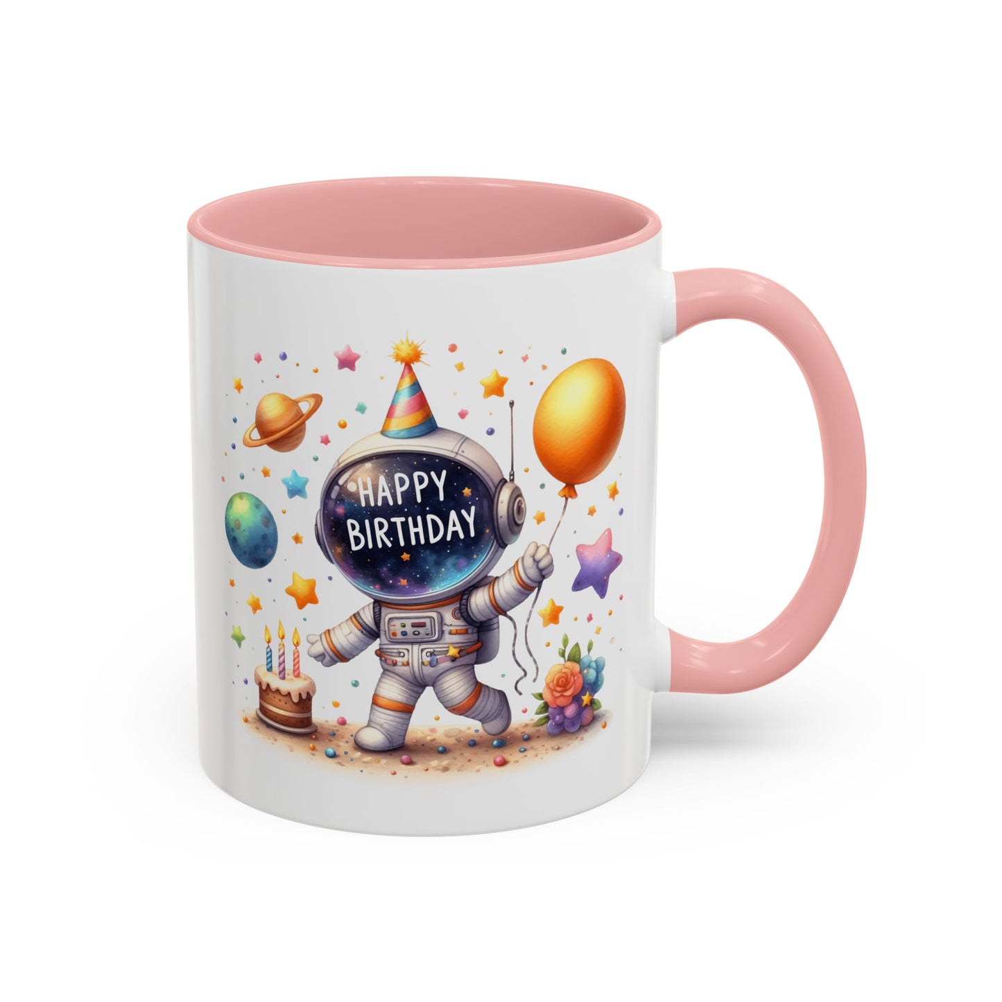 Birthday Mug - Happy Birthday Astronaut, Cake & Balloon