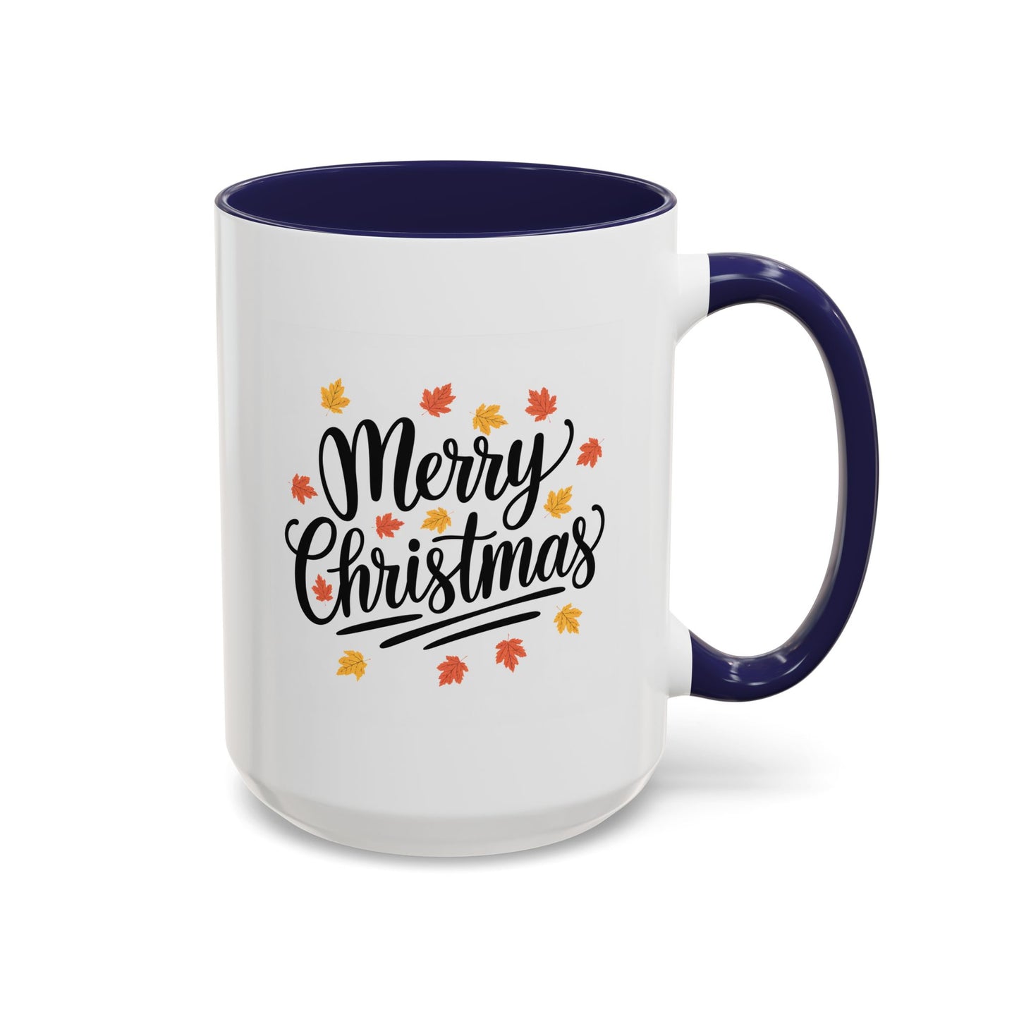 Christmas Mug - Merry Christmas Black Text Fall Leaves