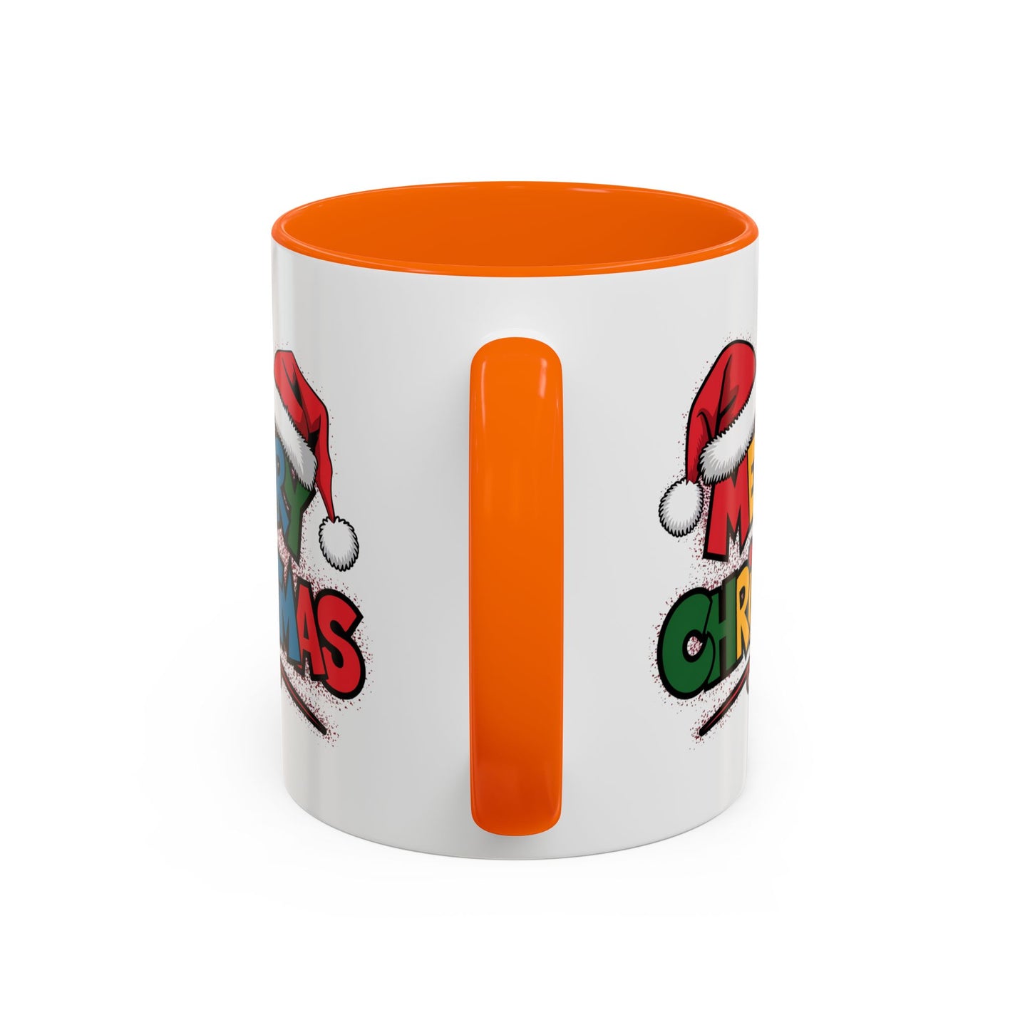 Christmas Mug - Merry Christmas Red Yellow & Blue Text Red Hats