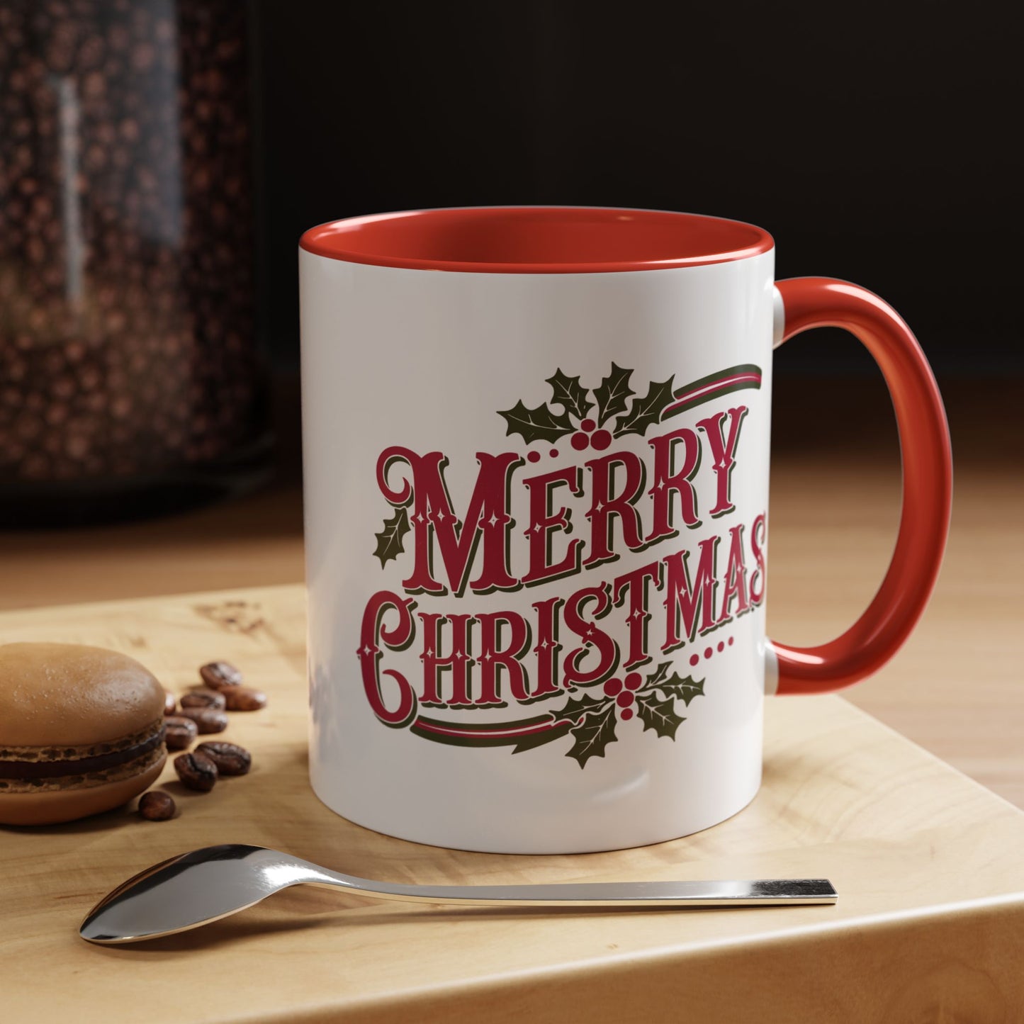 Christmas Mug - Merry Christmas Maroon & Green Text Decorations