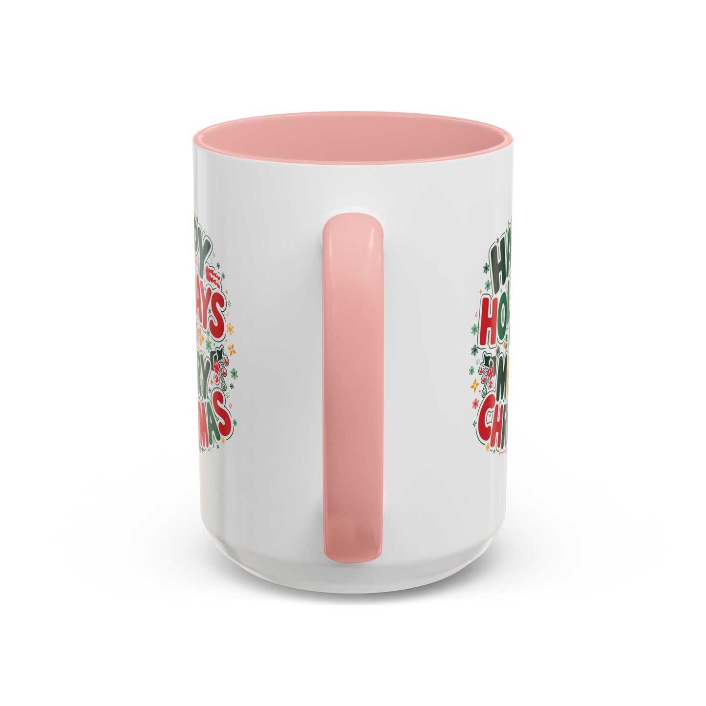 Christmas Mug - Happy Holidays and Merry Christmas Blue Green Yellow Red Text