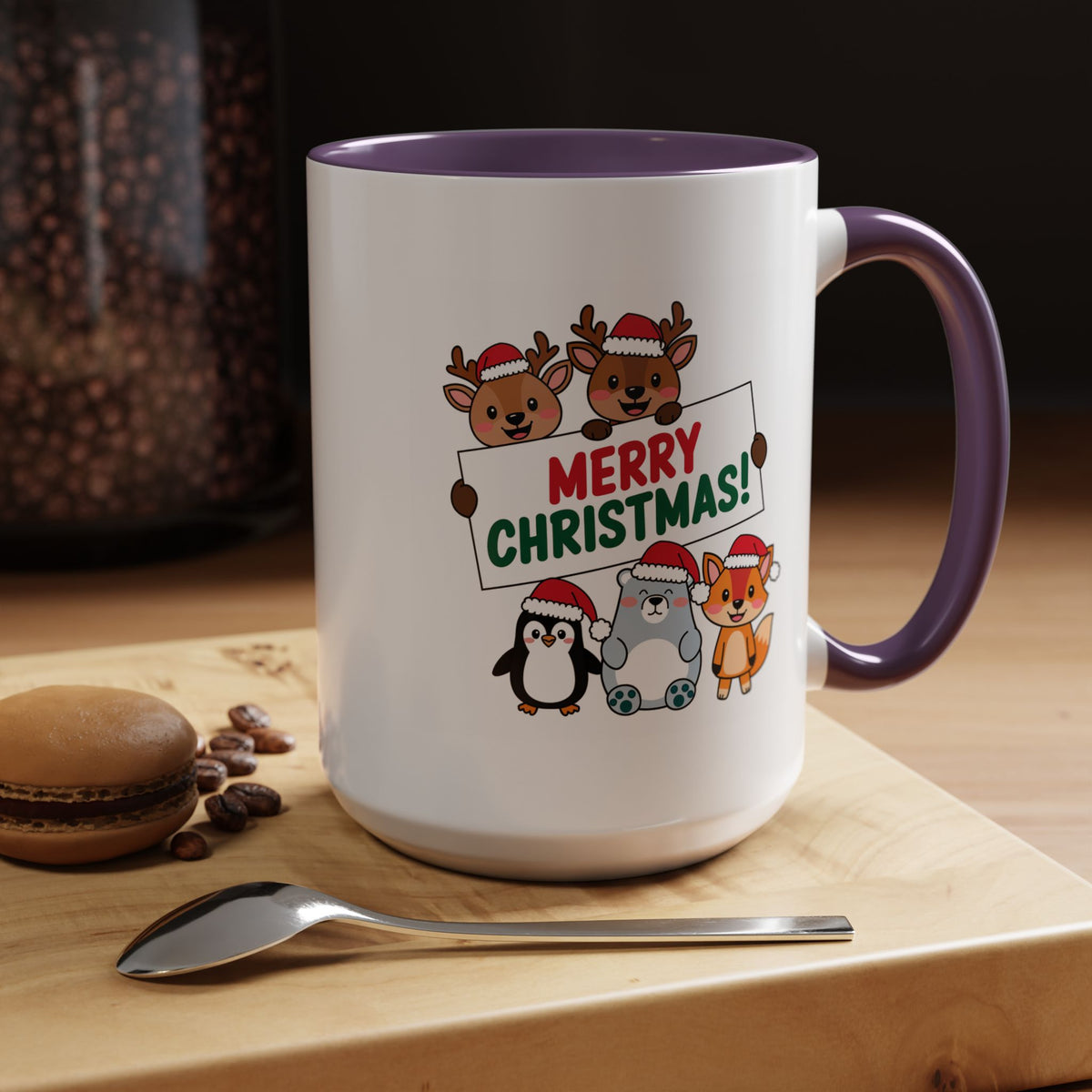 Christmas - Merry Christmas Red & Green Text Reindeer Penguin Bear Fox