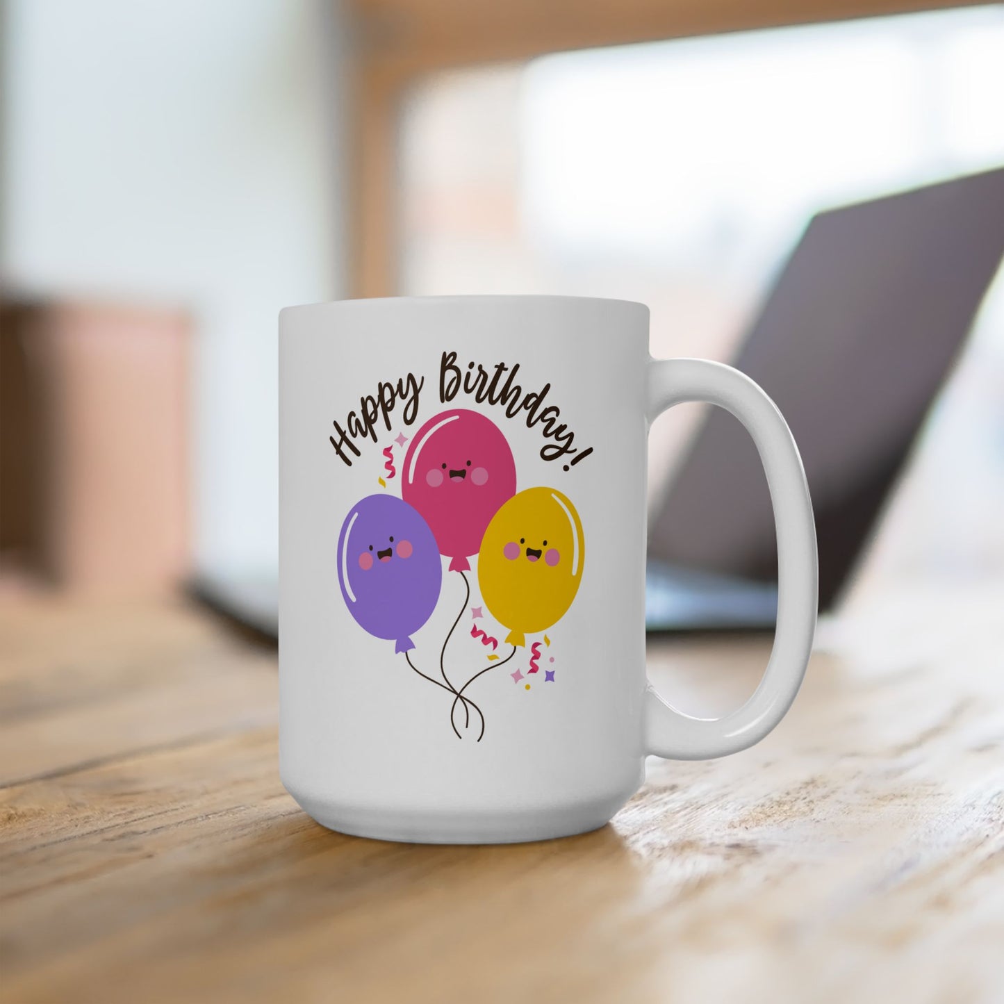 Birthday Mug - Happy Birthday Smiley Balloons