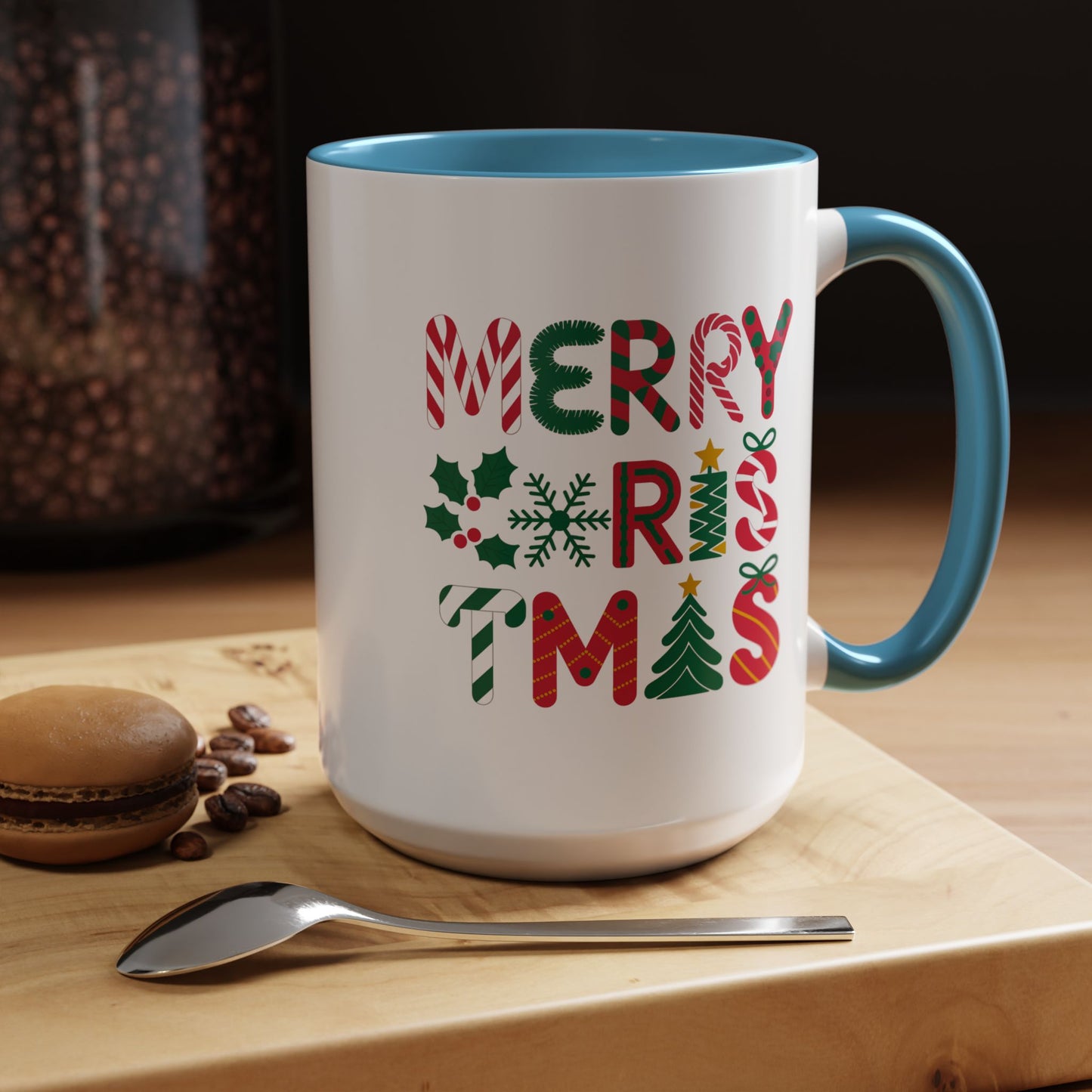 Christmas Mug - Merry Christmas Red Green & Gold Decorative Text