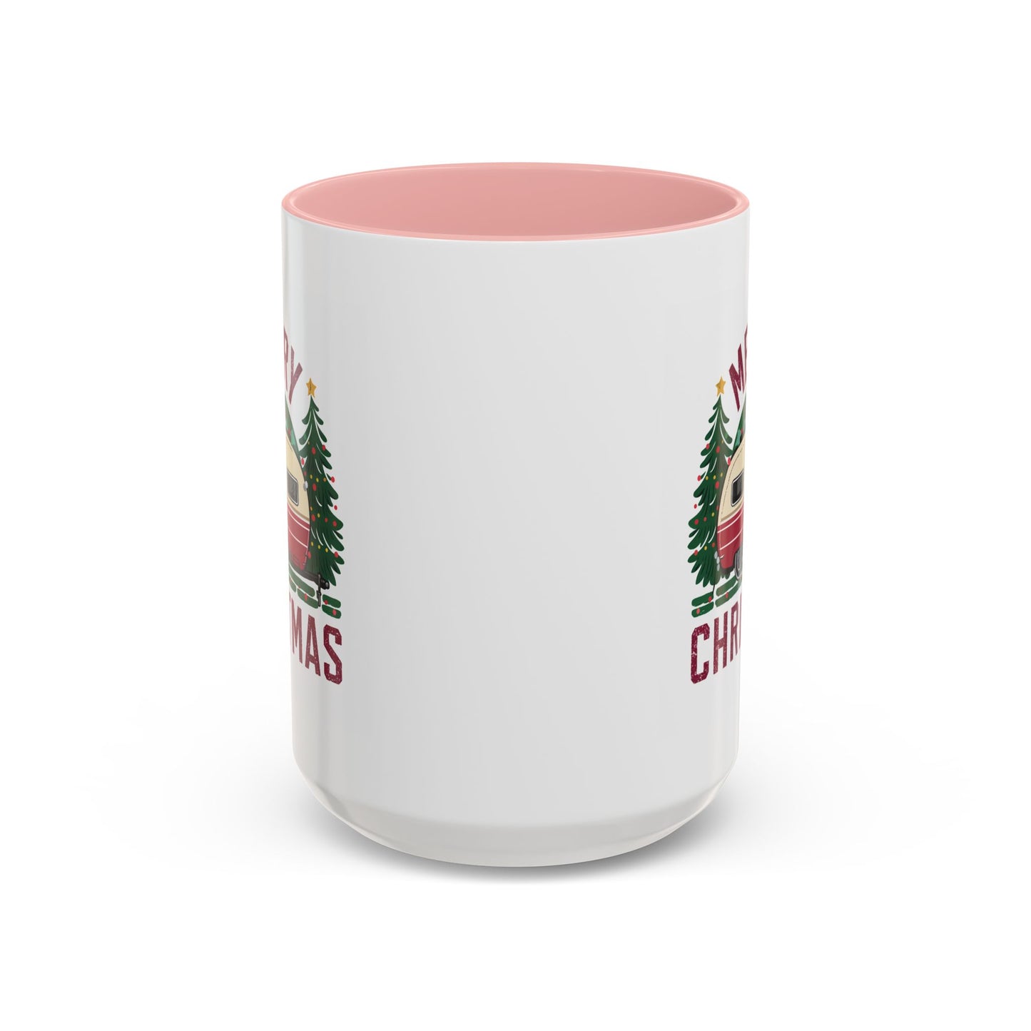 Christmas Mug - Merry Christmas Maroon Text Camper Trees