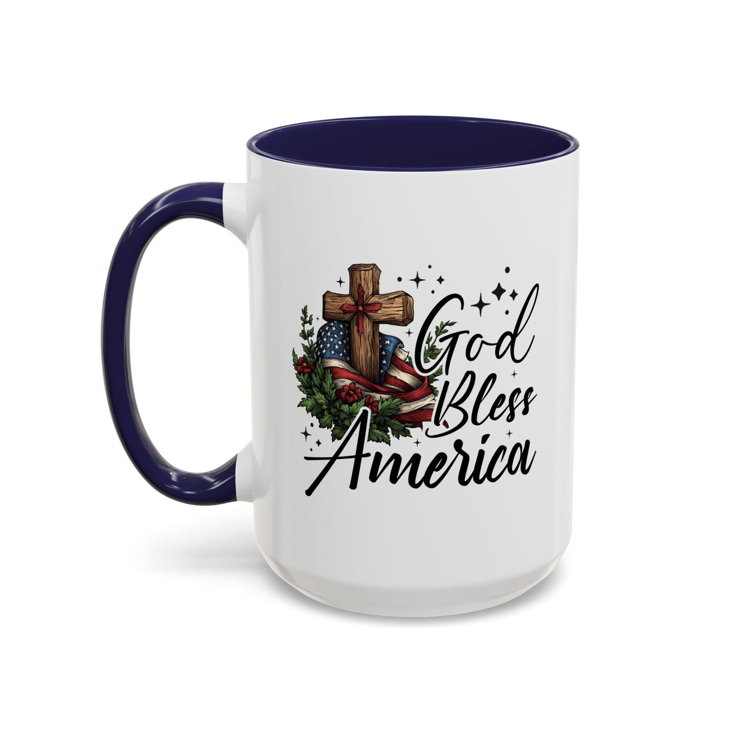 4th of July Mug - God Bless America Cross Flag