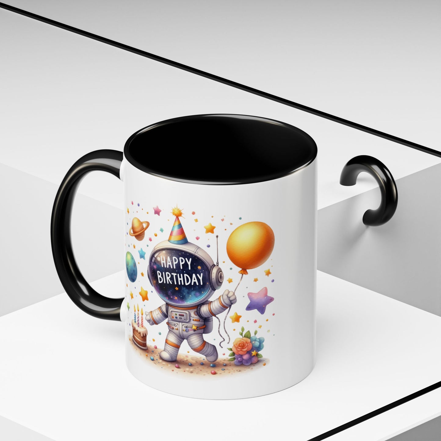 Birthday Mug - Happy Birthday Astronaut, Cake & Balloon
