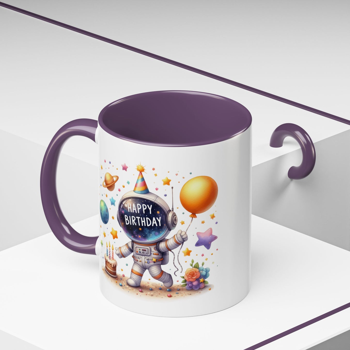 Birthday Mug - Happy Birthday Astronaut, Cake & Balloon