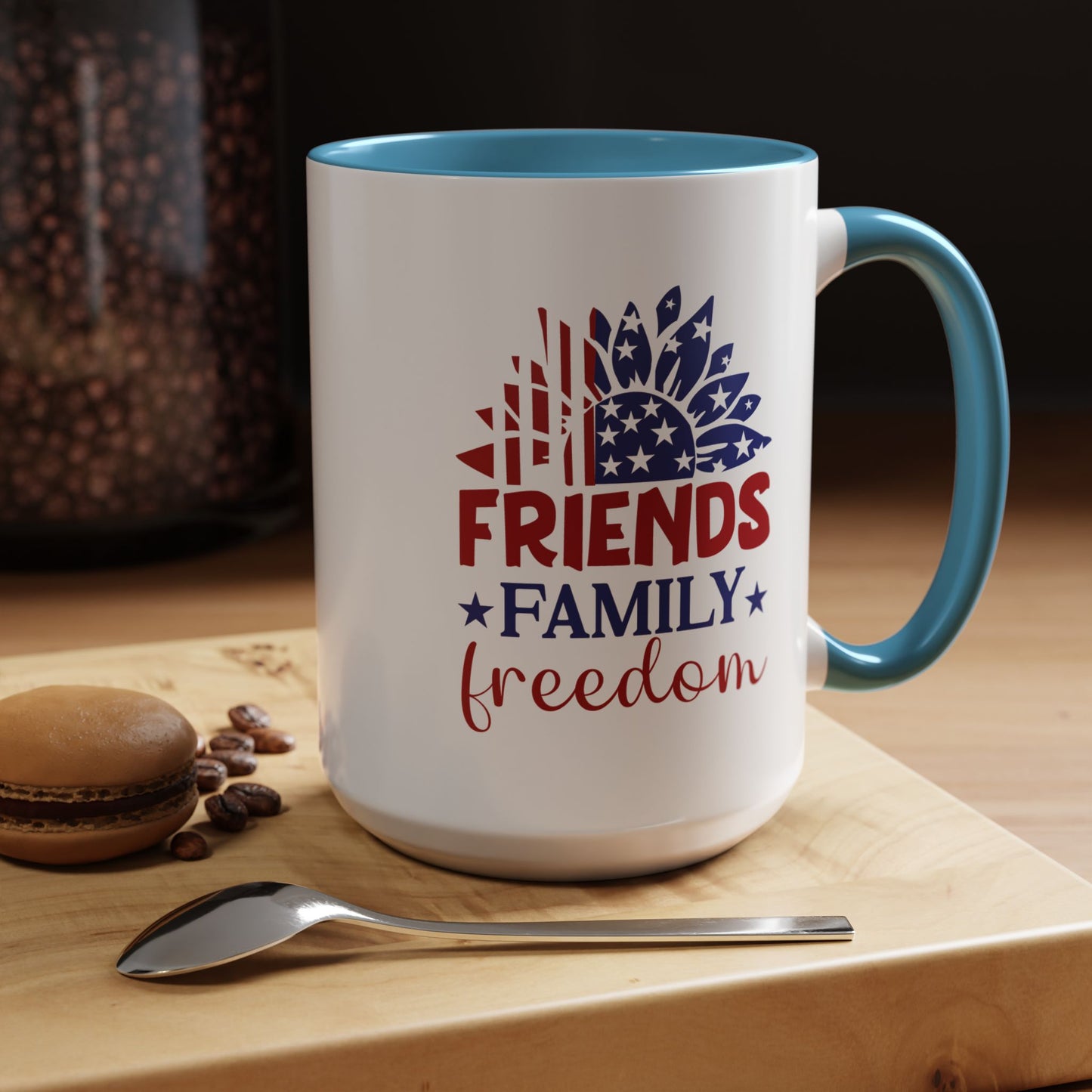 4th of July Mug - Friends Family Freedom Sunflower