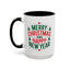 Christmas Mug - Merry Christmas and a Happy New Year Green & Red Text Trees Stars
