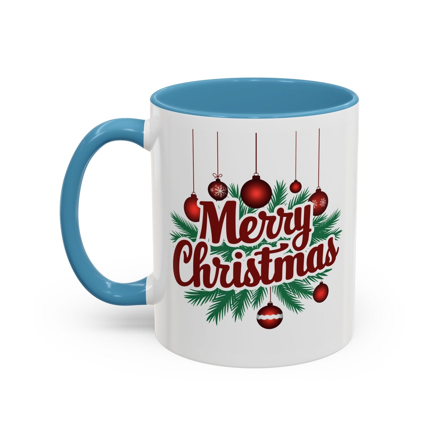 Christmas Mug - Merry Christmas Maroon Text Ornaments
