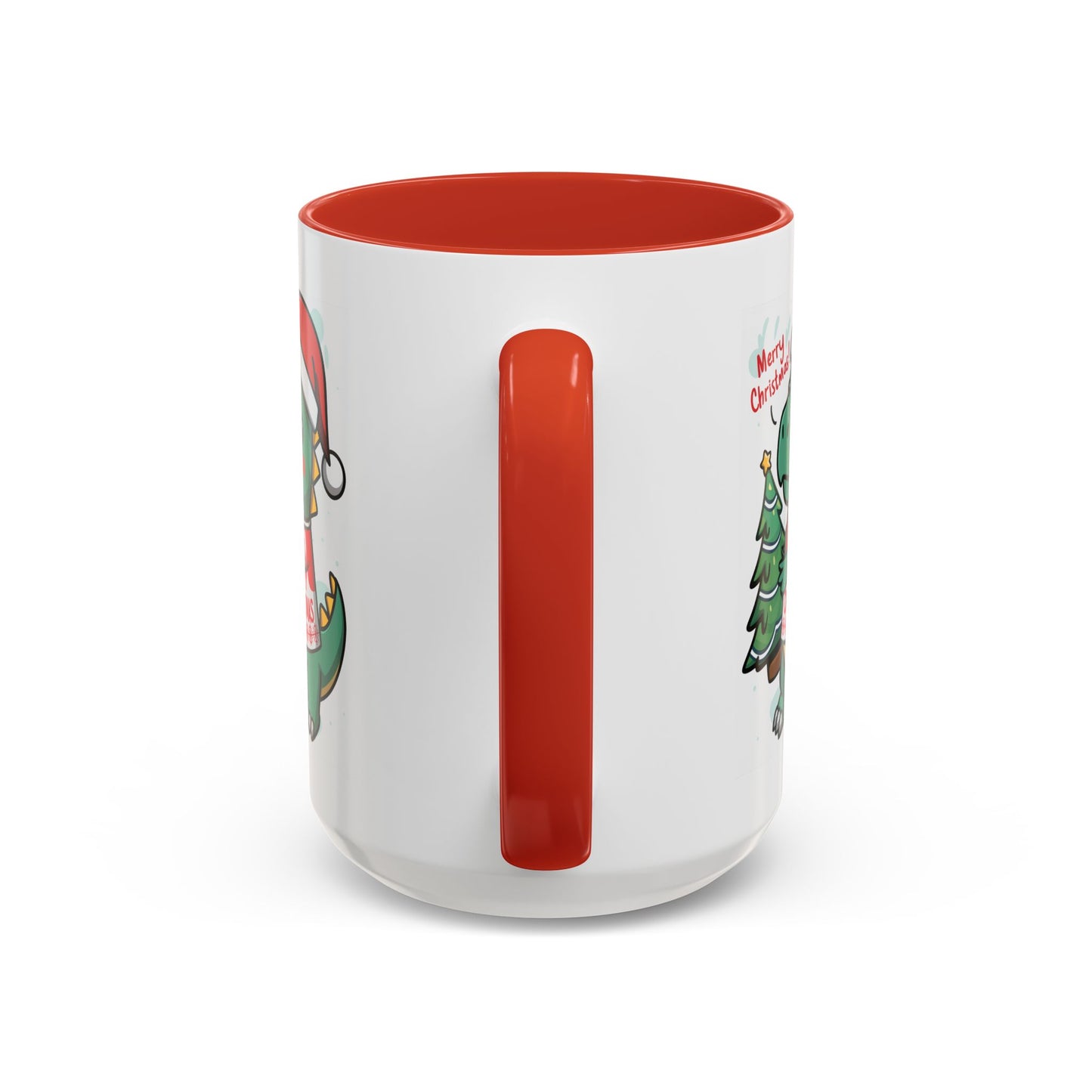 Christmas Mug - Merry Christmas Red Text Dinosaur Tree