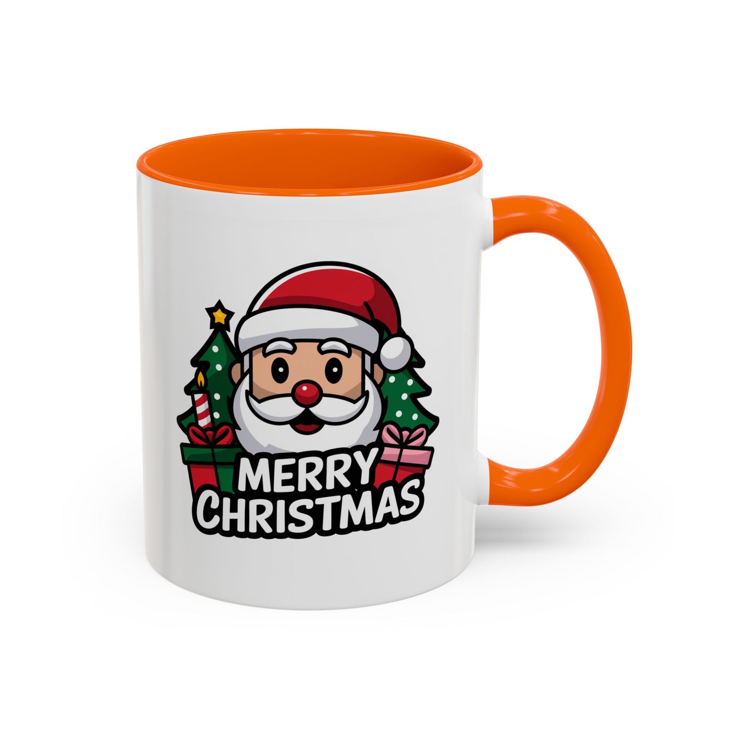 Christmas Mug - Merry Christmas White & Black Text Santa Trees Presents