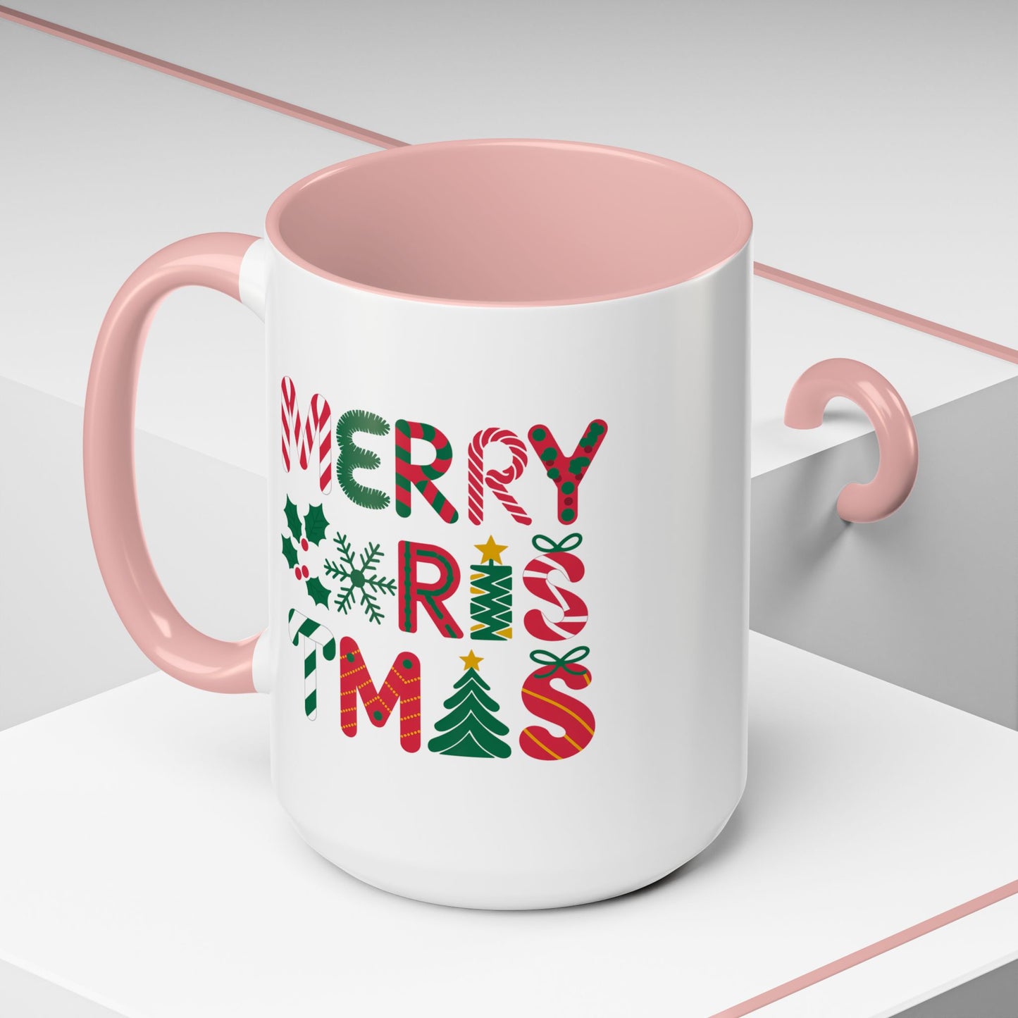 Christmas Mug - Merry Christmas Red Green & Gold Decorative Text