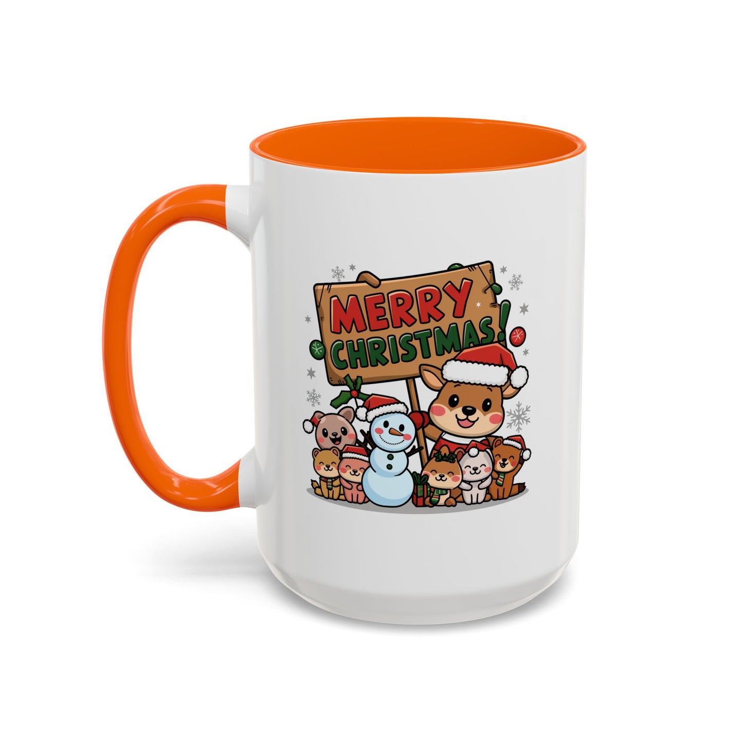 Christmas Mug - Merry Christmas Red & Green Text Reindeer Snowman