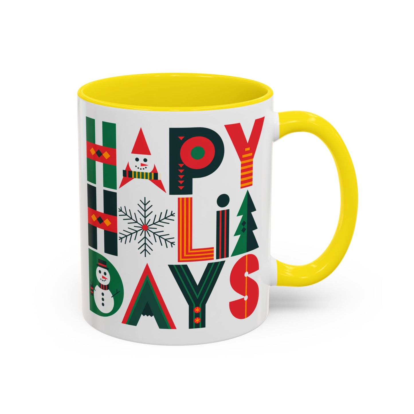 Christmas Mug - Happy Holidays Green Red & Blue Decorative Text