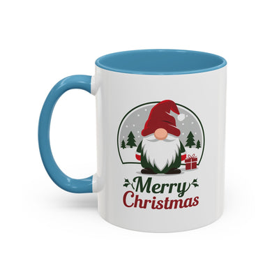 Christmas Mug - Merry Christmas Green & Red Text Gnome Present Trees