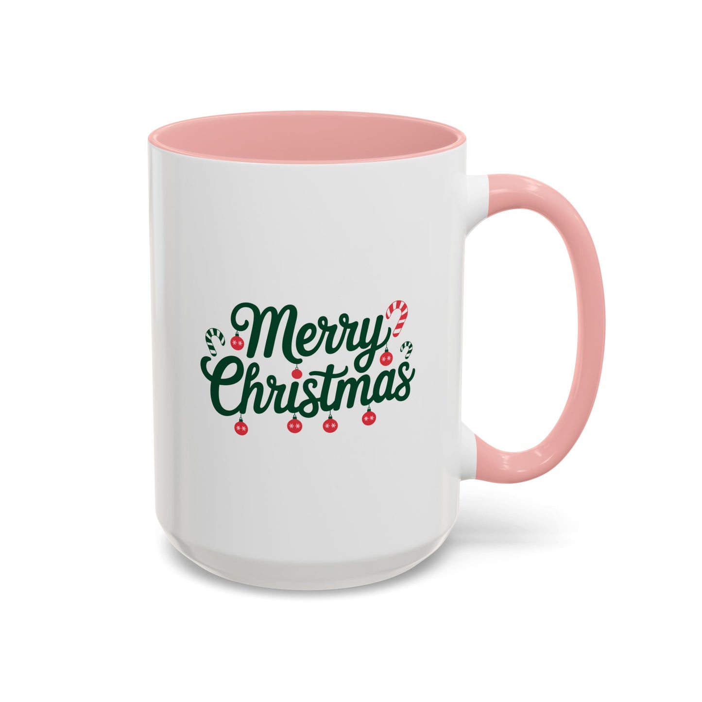 Christmas Mug - Merry Christmas Green Text Ornaments Candy Canes