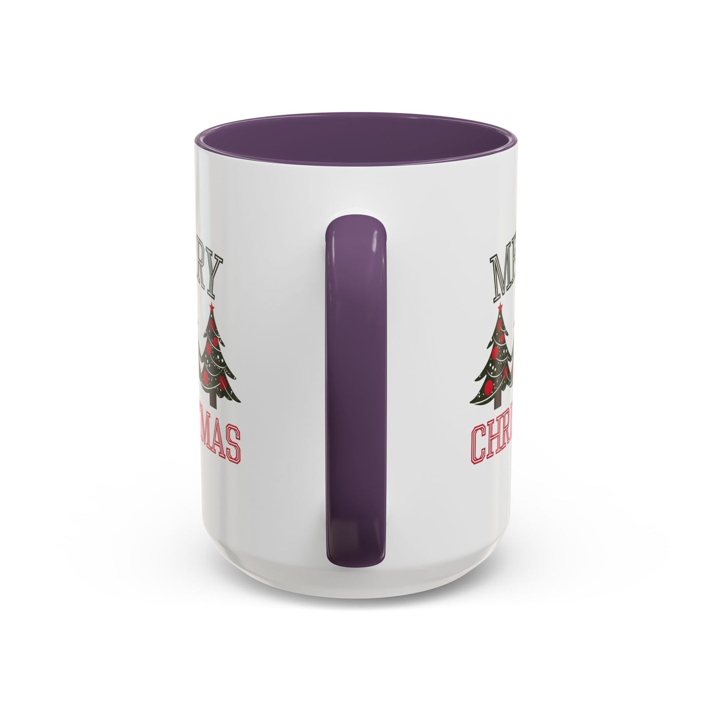 Christmas Mug - Merry Christmas Green & Red Text Decorative Trees