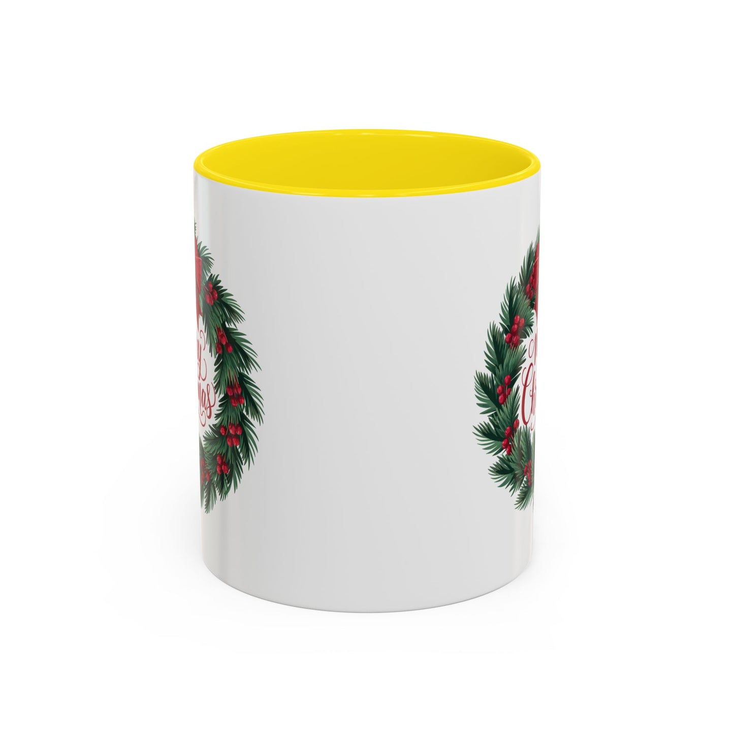 Christmas Mug - Merry Christmas Red Text Bow Wreath