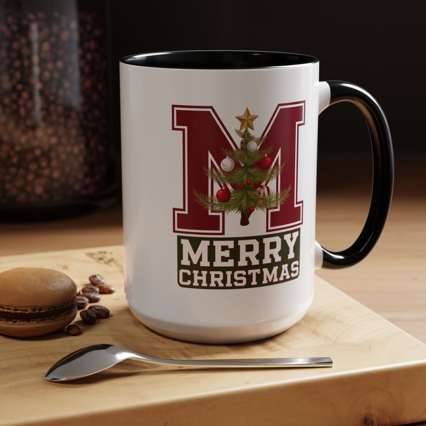 Christmas Mug - Merry Christmas White Green & Red College Text