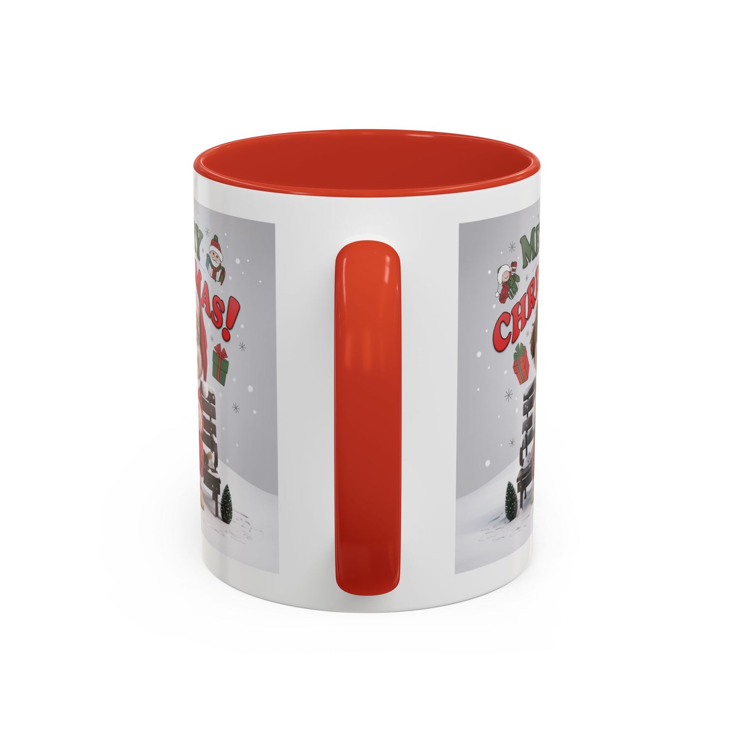 Christmas Mug - Merry Christmas Red Text Puppy Red Top