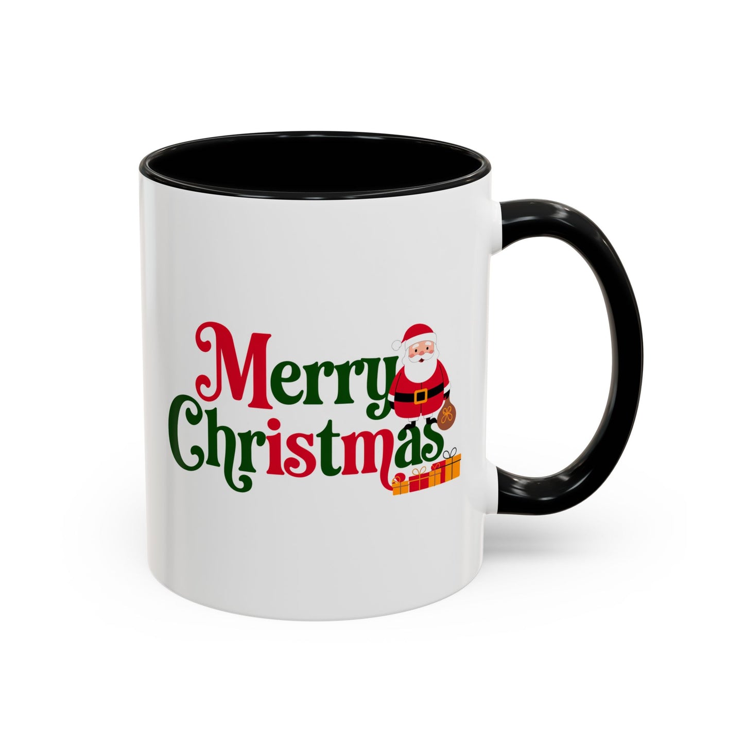 Christmas Mug - Merry Christmas Green & Red Text Santa Presents
