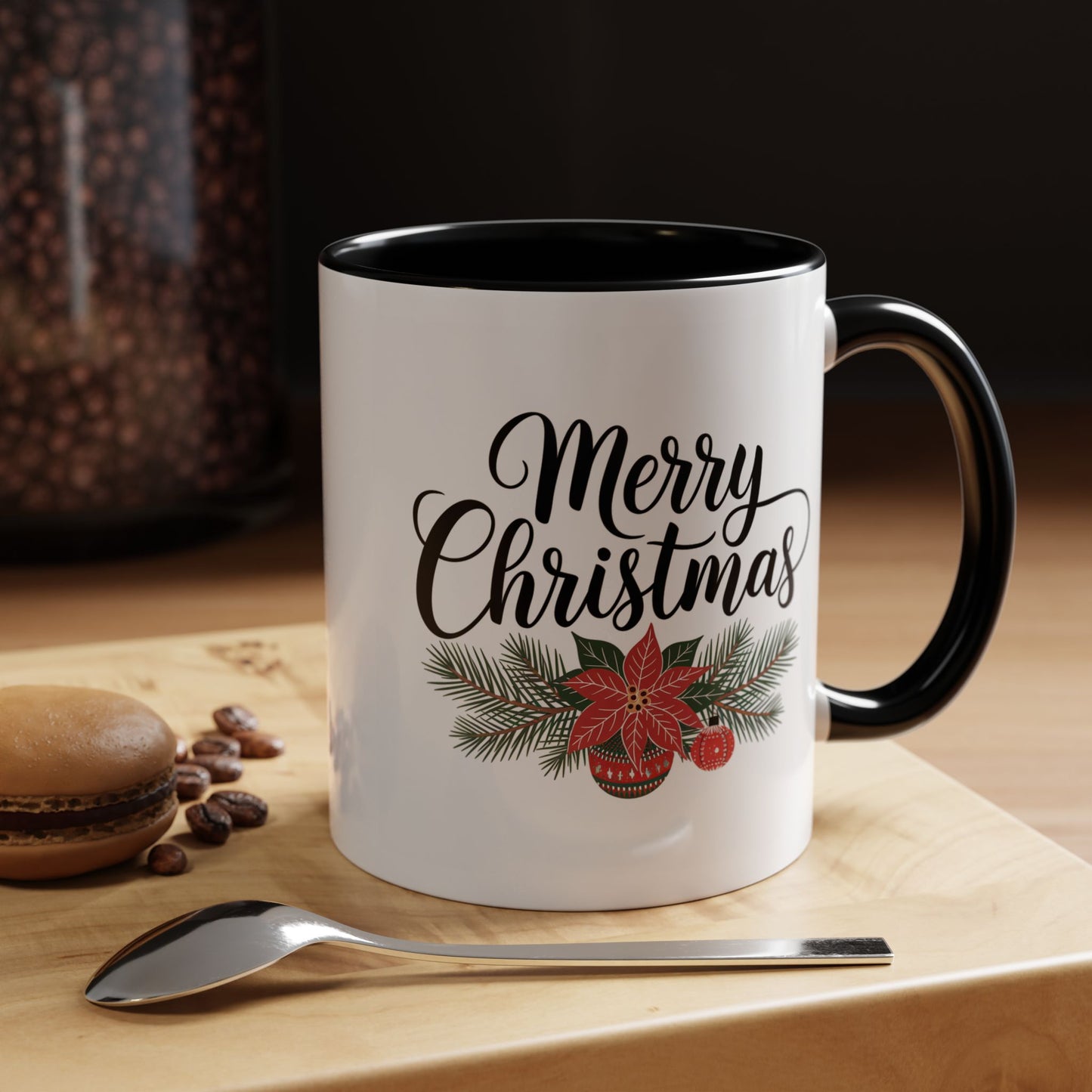 Christmas Mug - Merry Christmas Black Text Mistletoe