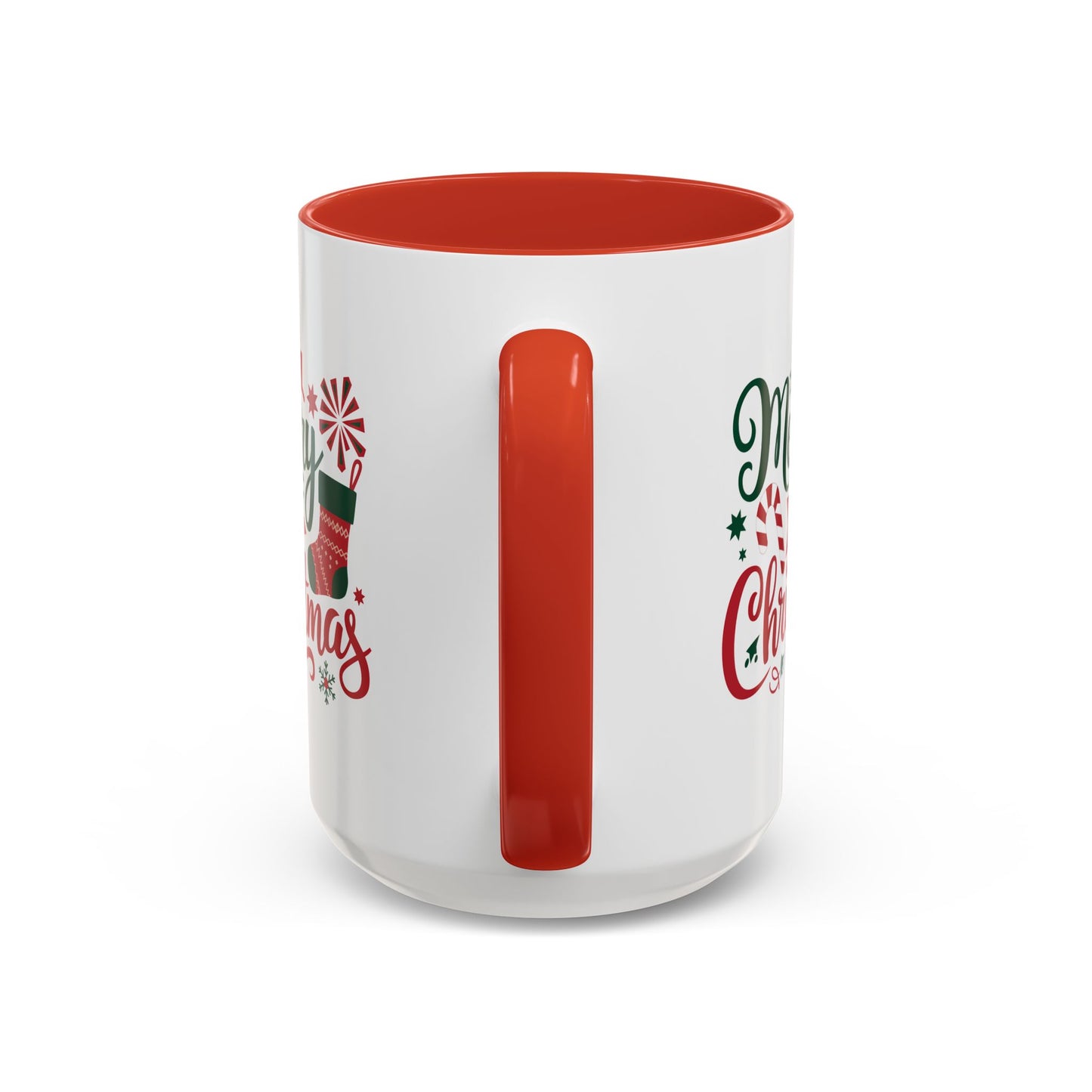 Christmas Mug - Merry Christmas Green & Red Text Star Candy Cane Stocking Snowflake