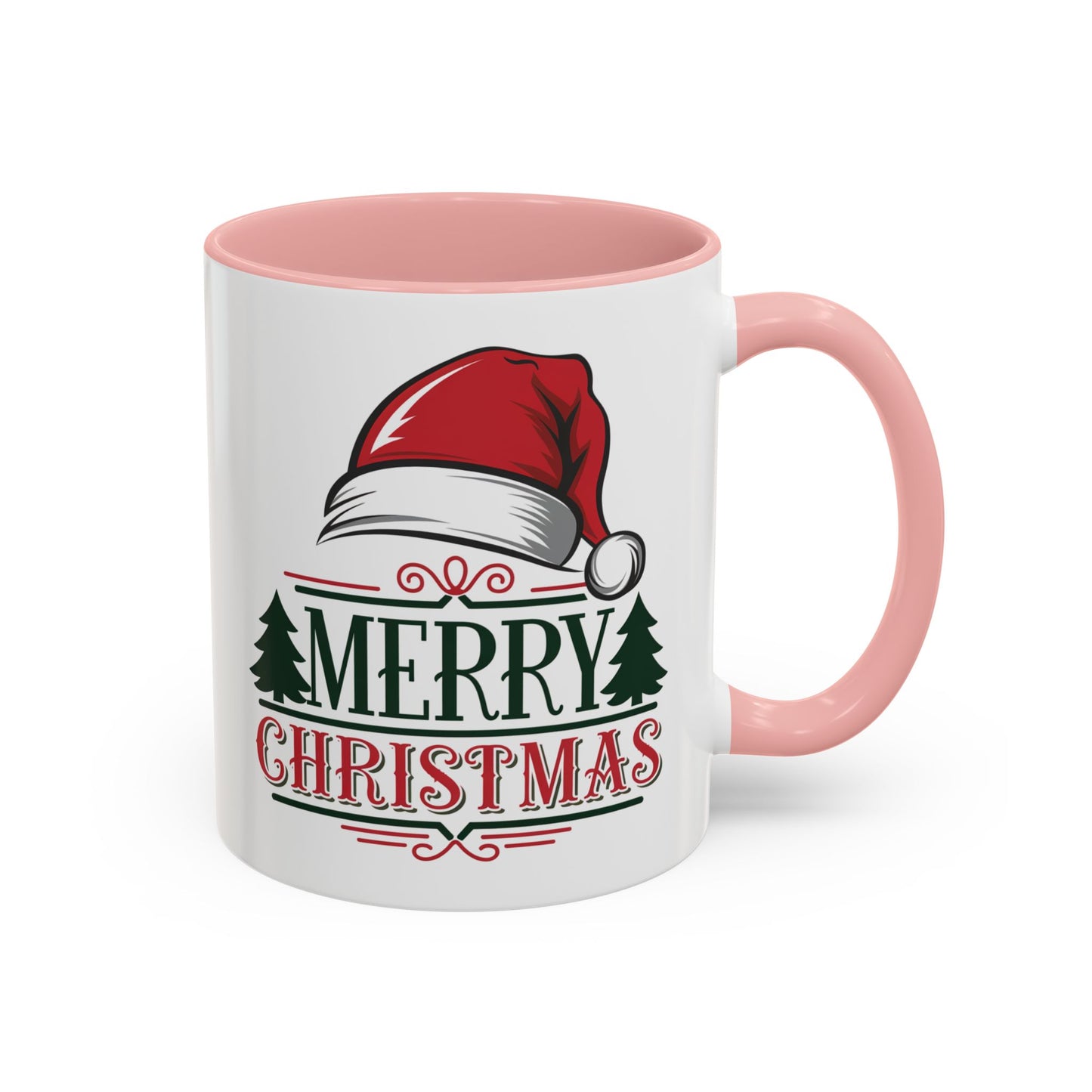 Christmas Mug - Merry Christmas Green & Red Text Red Hat