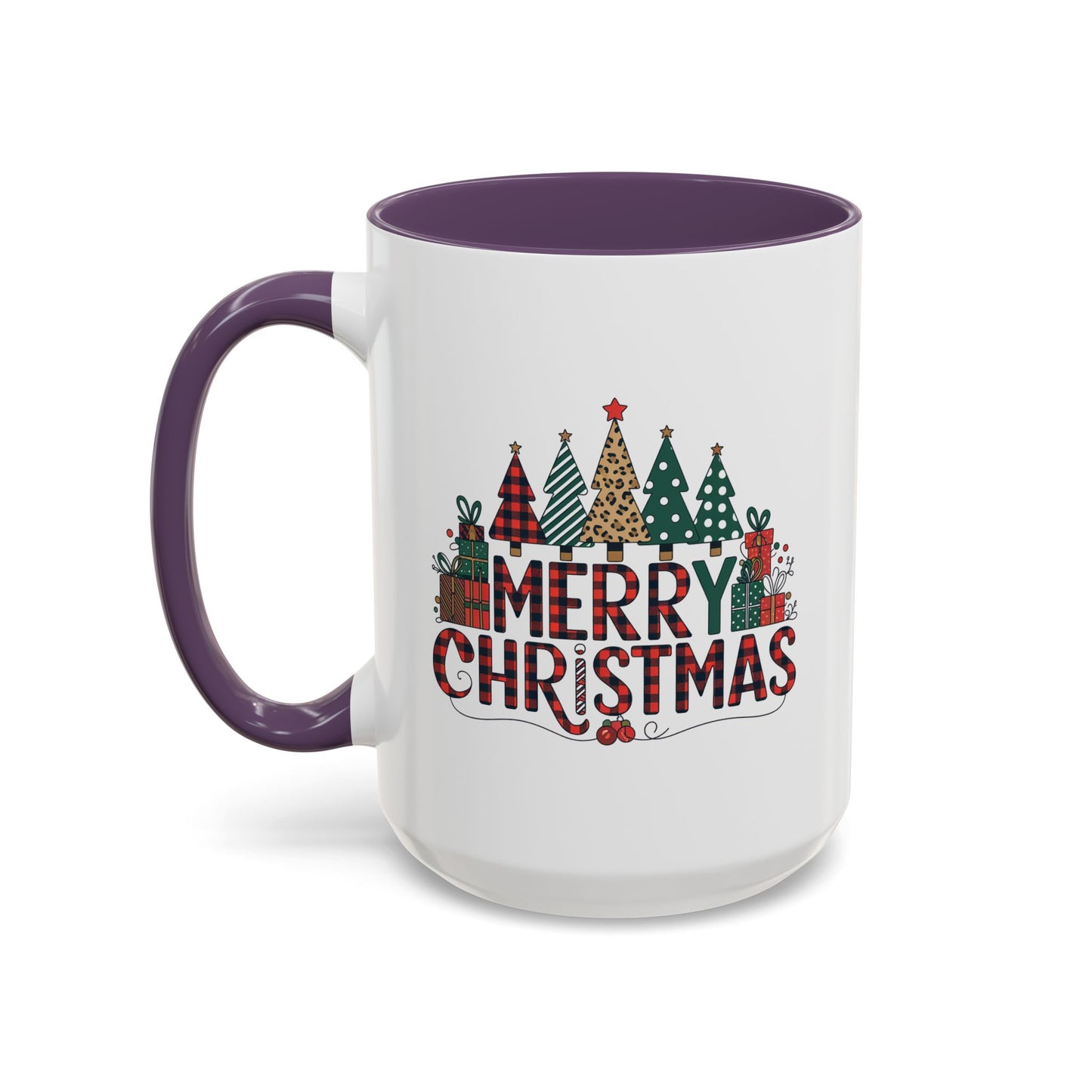 Christmas Mug - Merry Christmas Tartan Text Trees Presents