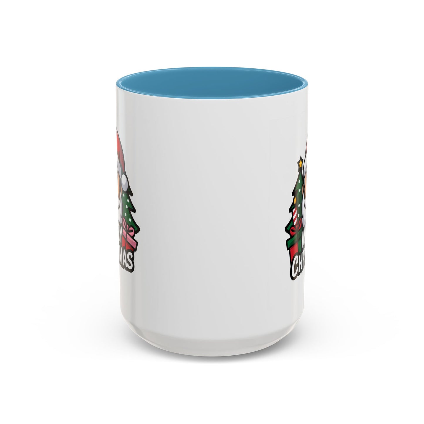 Christmas Mug - Merry Christmas White & Black Text Santa Trees Presents